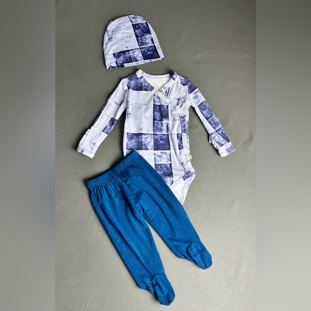 Posh peanut Denim Plaid 3-pieces set vintage size 0-3 Months